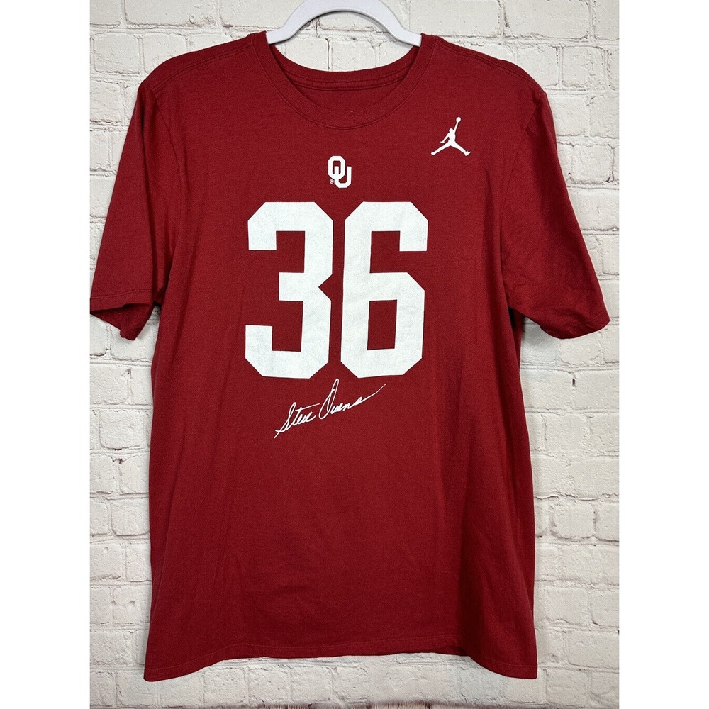 Jordan Nike Oklahoma OU Sooners red short sleeve‎ Steve Owens T-shirt, sz M